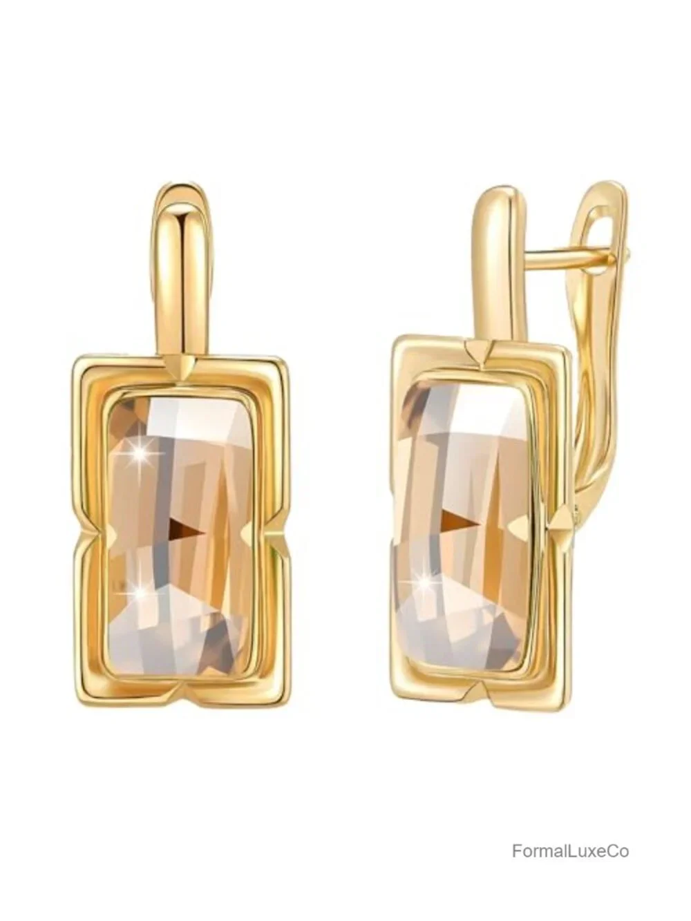 Austrian Crystal Leverback Drop Earrings 14K Rose Gold Plated Hypoallergenic
